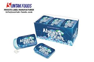 China Long Fresh Spearmint Hard Candy , Organic Peppermint Candy With Slide Tin Box wholesale