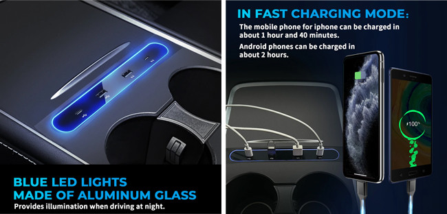 Shunt Hub Tesla Model Accessories 4 Ports Tesla Y Usb Ports 27W Quick Charger