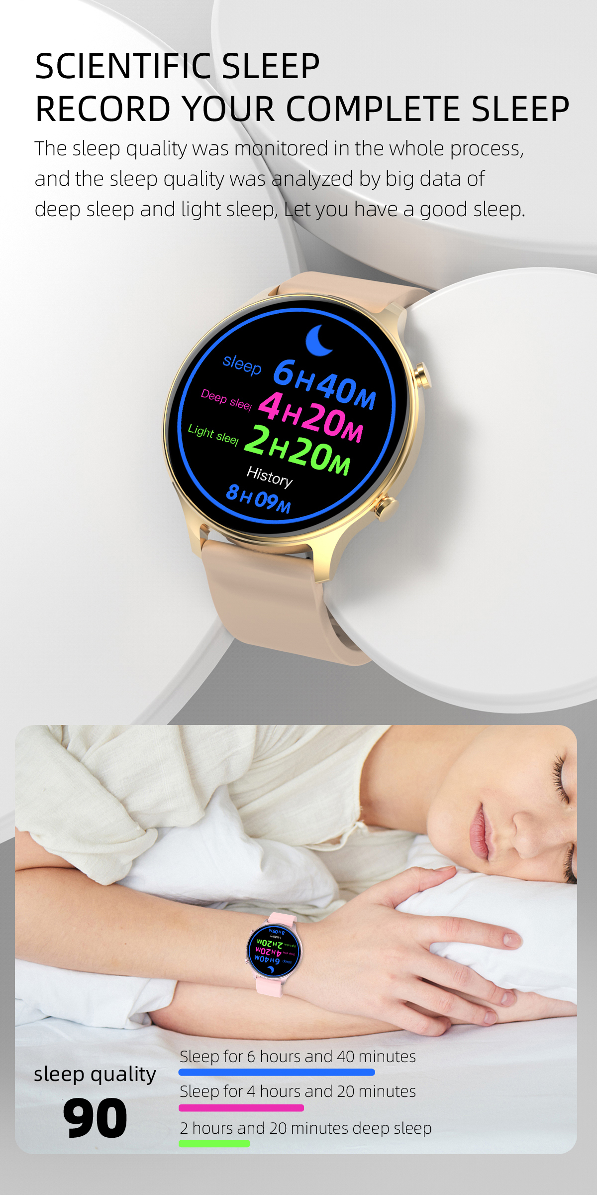 Auto Focus 1.28inch Touch Screen Smart Bracelet With Alarm Clock