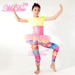 Amiable Dance Competition Costumes Yellow Pink T shirt Skirt Tiers Slender