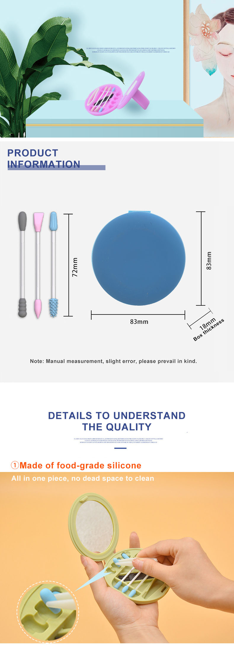 ODM OEM Reusable Makeup Silicone Swab With Mirror