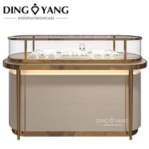 China Metal Stainless Steel Tempered Glass Jewellery Showcase Display with LED Lights wholesale