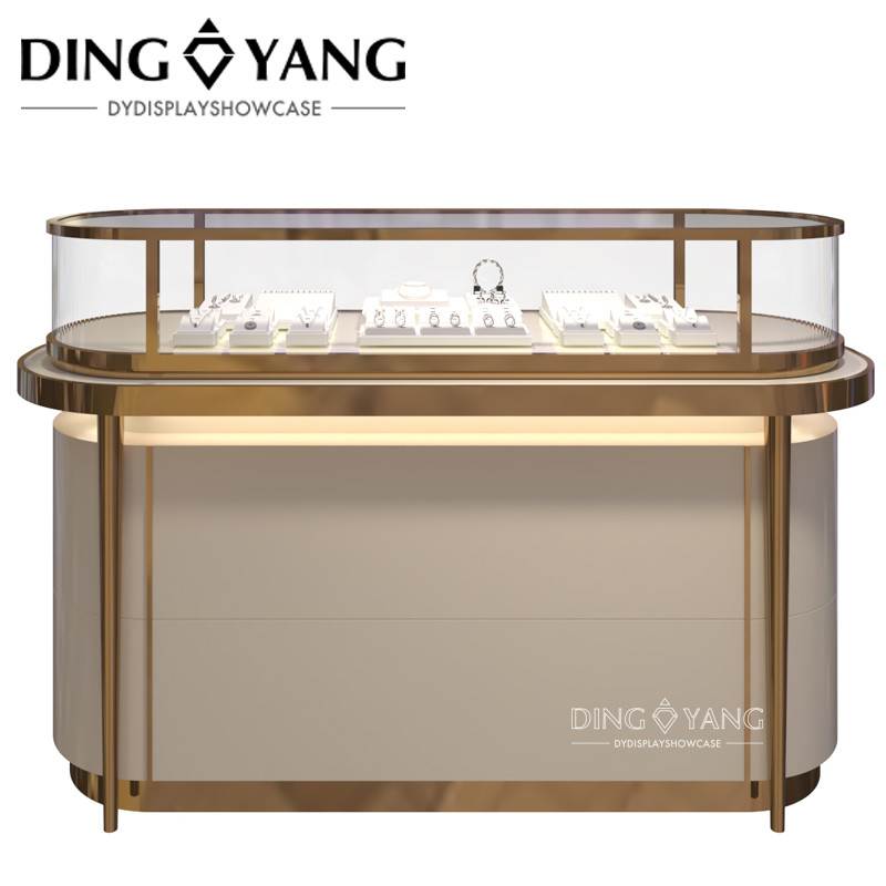 Metal Stainless Steel Tempered Glass Jewellery Showcase Display with LED Lights