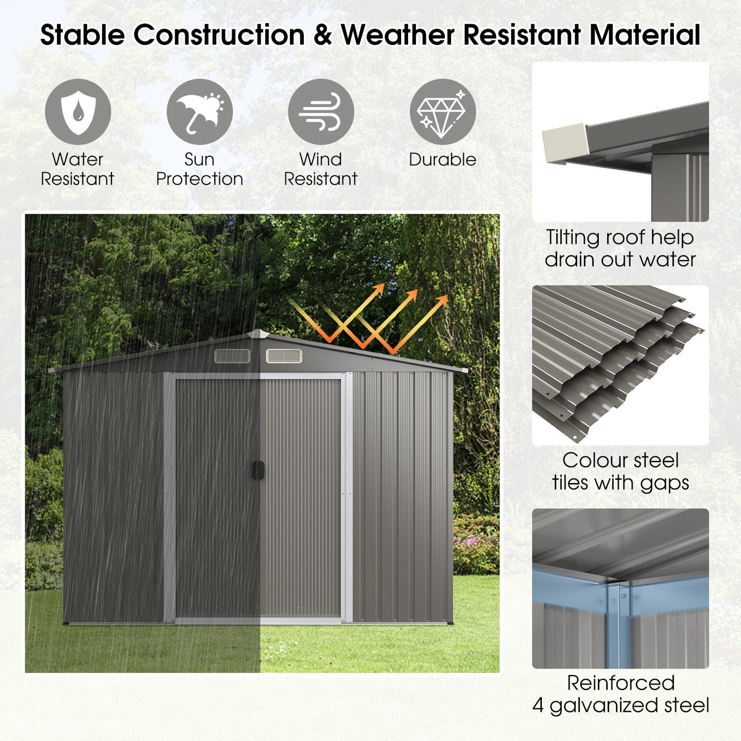 8x6ft Garden House Tools Storage Shed with Air Vent 69kg Powder Coated Frame by AJUNION