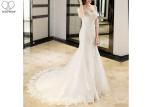 Half Sleeve Ivory Lace Mermaid Wedding Dress Beading Off Shoulder Back Bandage