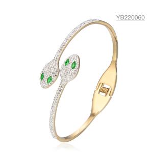 China OEM 14k Stainless Steel Snake Shaped Bracelet Full Diamond Open Cuff Bangle wholesale