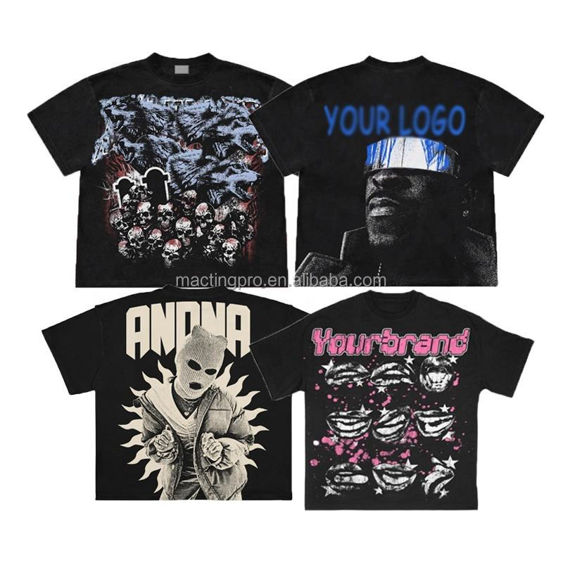 Washed Black T-Shirts Custom 250Gsm Cotton Heavy Weight Oversized Acid Washed Graphic Tees