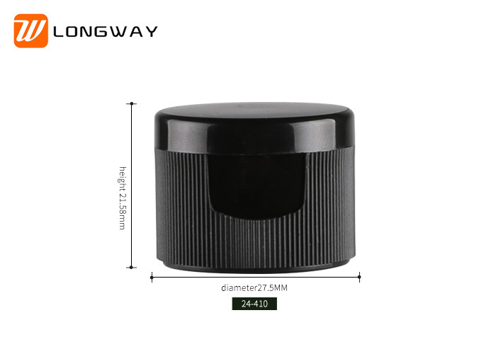 Black Ribbed Type Cosmetic Bottle Flip Cap Neck Size 18 / 20 / 24mm