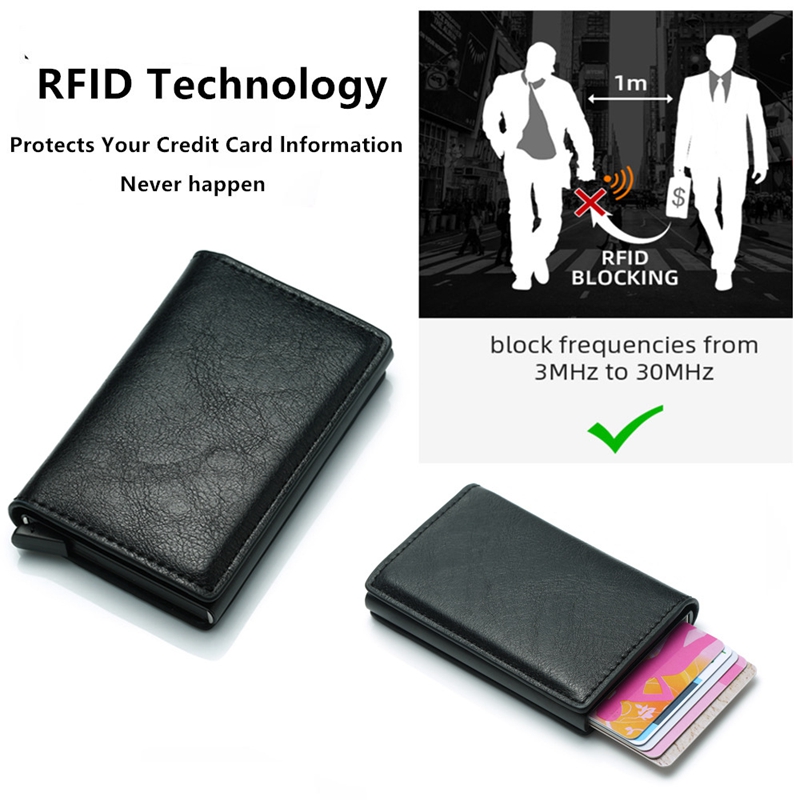 Custom Bifold Wallet Aluminum Credit Card Holder Case OEM Carbon Leather Men's Pop Up Wallet