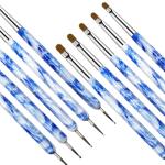 Nylon Hair Marble Handle Nail Gel Brush Two Way French UV Gel Double End