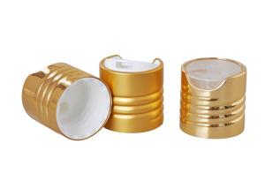 China Cosmetic Aluminum Shampoo Bottle Cap Ribbed Version 24 / 410 Gold Color wholesale