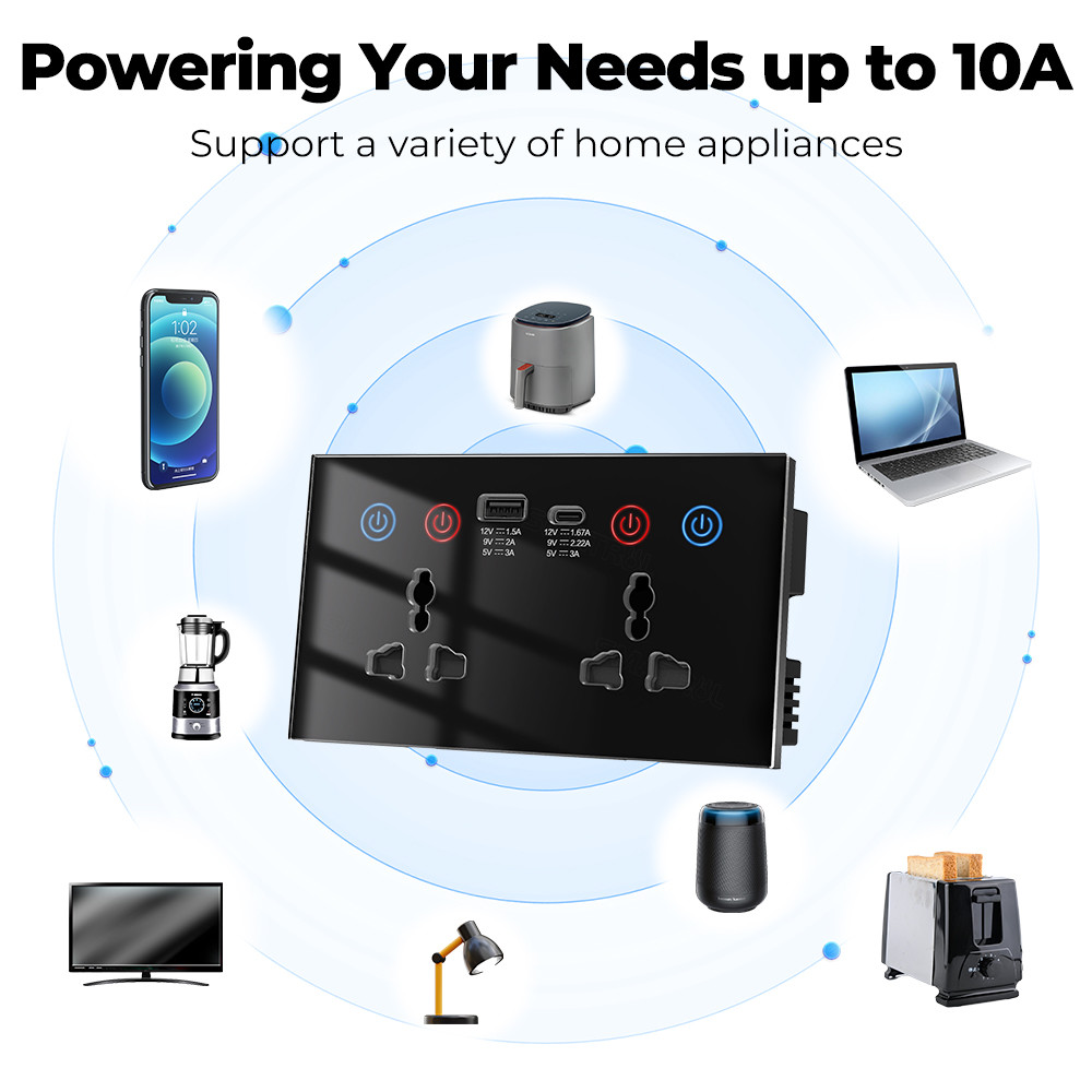 Tuya Smart Wall Socket voice control WIFI Alexa Power Monitor Home Automation US EU UK Plug USB Type-C socket 10A