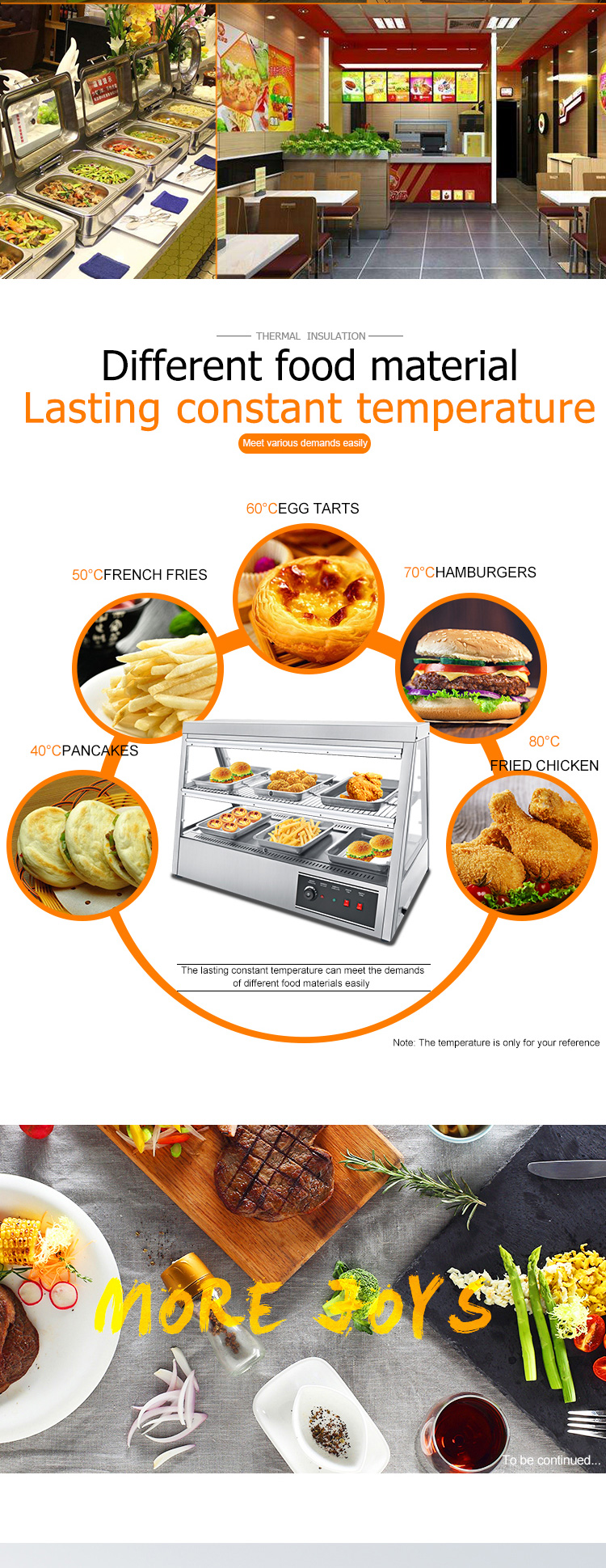 1600W Commercial Kitchen Counter Top Fast Food Warmer Display Showcase for KFC Chicken