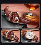 KINYUED genuine leather tourbillon mens automatic watch skeleton mechanical