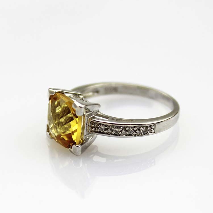 925 Sterlilng Silver Jewelry 7mmx7mm Yellow Citrine Cubic Zircon Ring(R0002)
