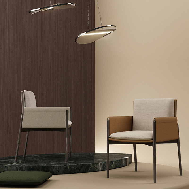 Black Brown Saddle Minimalist Leather Dining Chair Metal Frame Side Chair Modern