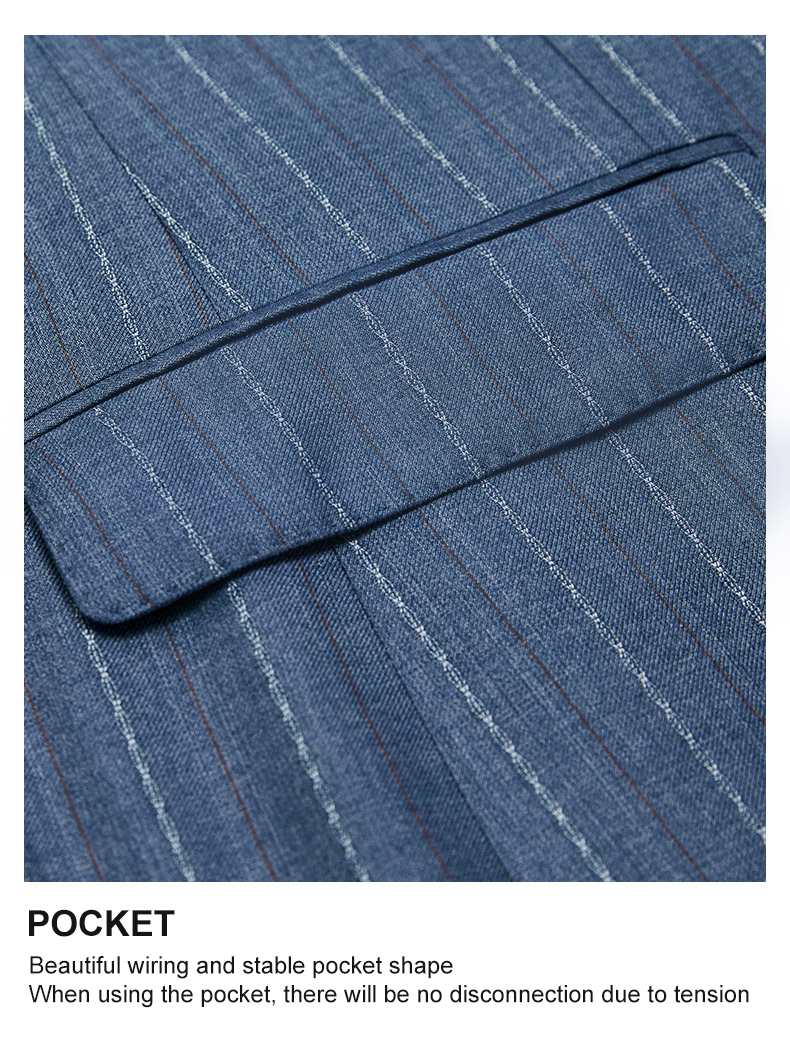 Customized Logo Printing Blue Striped Woven Men's Suit for Trendy Grooms at Weddings