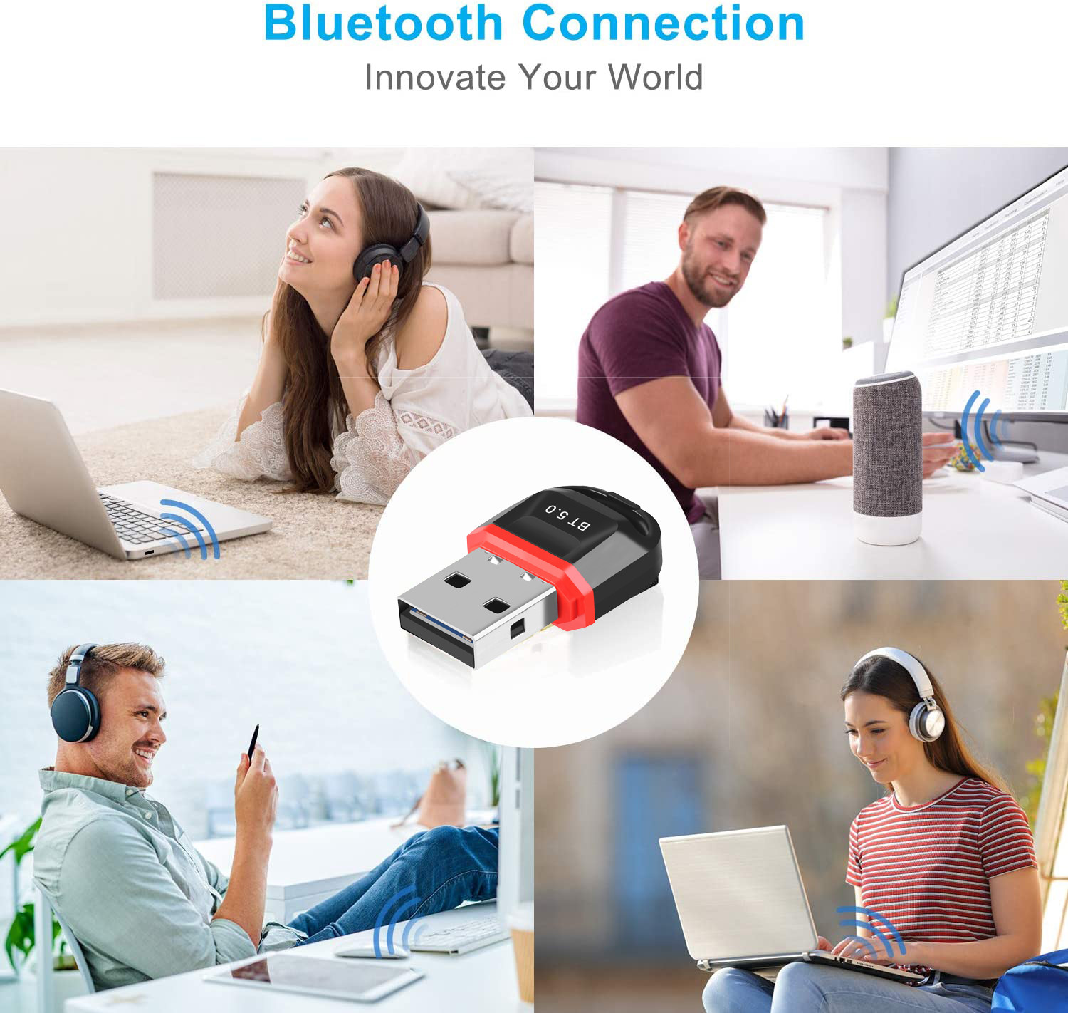 5VDC EDR 5.0 Bluetooth Dongle For Desktop Windows 10 33ft Transmission Range