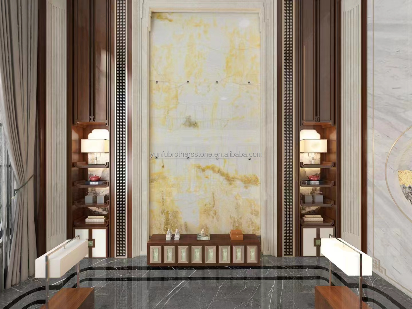 Interior Home Wall Paneling Decor with Modern Backlit Onyx Marble TV Background Panel