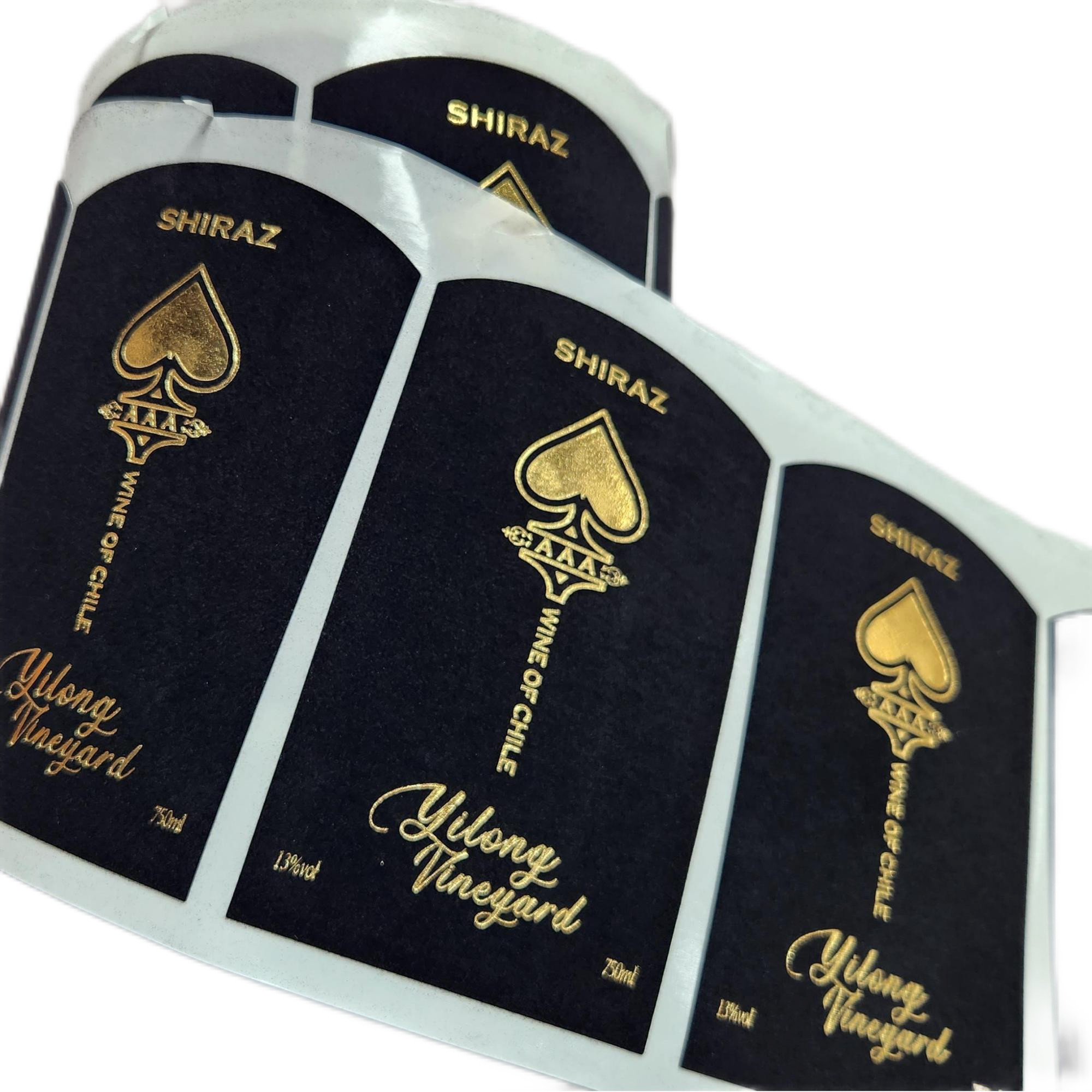 Custom Sticker Velvet Printing Textured Raised Spot UV Copper Gold Foil 3D Embossed Red Wine Sticker Label for Bottles