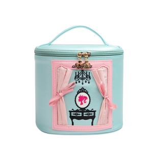 China Lady Waterproof Barrel Shaped Cylinder PU Cosmetic Bag wholesale