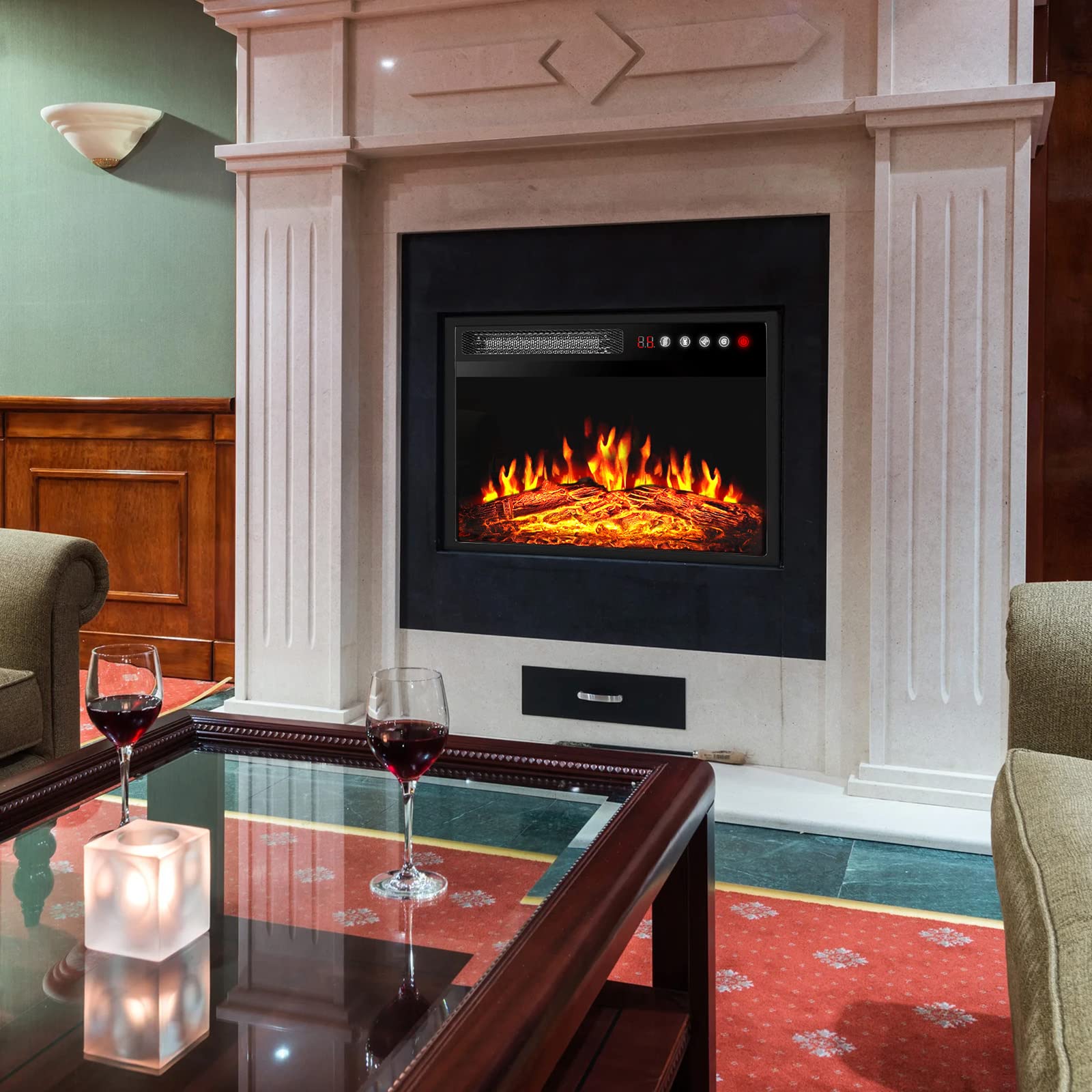 Modern Wall Mounted Electric Fireplace Insert with 6 Flame Colors and 3d Water Vapor