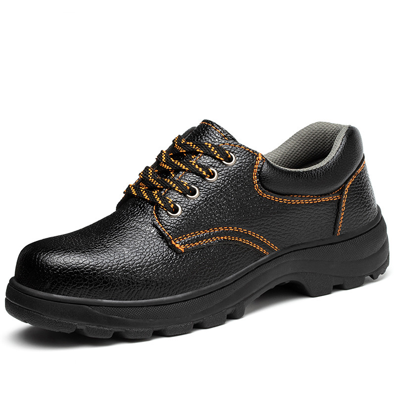 Gaomi Shengjie Low Top Black Embossed Leather Work Shoes Steel Toe Anti Smash Puncture Proof Safety Shoes