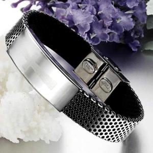 China Tagor Stainless Steel Jewelry Super Fashion Silicone Leather Bracelet Bangle TYSR055 wholesale