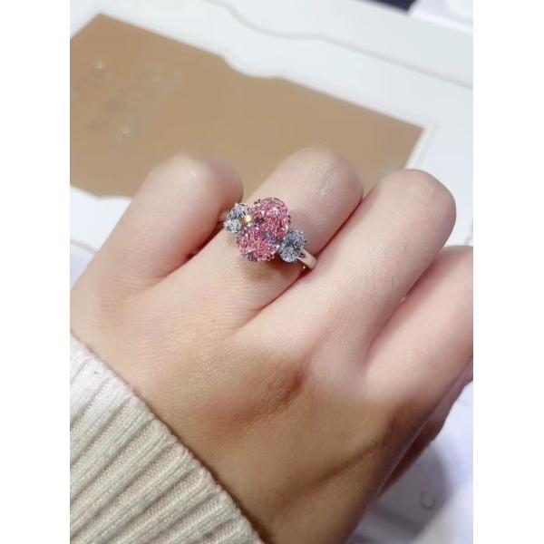 3.52CT Lab Grown Diamond Jewelry Pink Oval Diamond Ring VS2