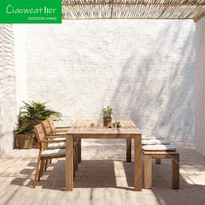 China Modern Style Outdoor Furniture Wood Dining Chair Set with Waterproof Upholstery and Waterproof Cushion wholesale