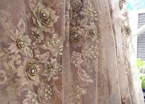China 120cm Wide 3D Flower Lace Fabric , Polyester Bridal Metallic Gold Lace Fabric wholesale