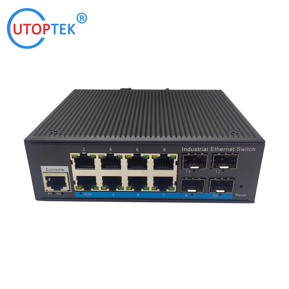 UT48GMP-SFP L2 Managed Industrial 4x1000M SFP port+8x10/100/1000M RJ45 POE port +1xConsole port, DIN Rail,-40 ~+85 ℃