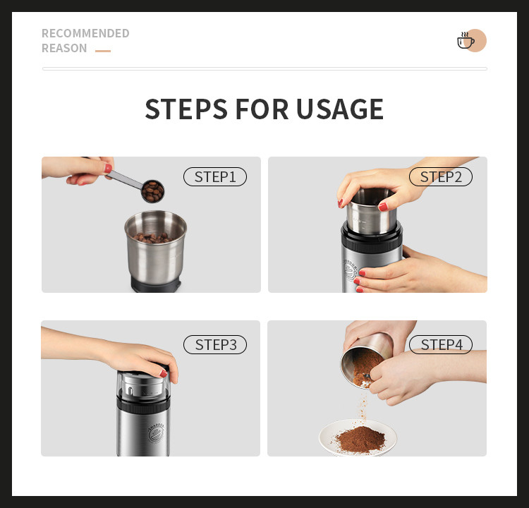 Corn Spice Coffee Bean Grinder Machine Removable Bowl Portable Electric Burr Grinder