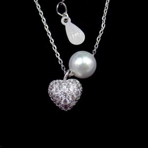 China Plated Rhinestone Rose Gold Pearl Necklace / Heart Shape Teardrop Pearl Necklace wholesale