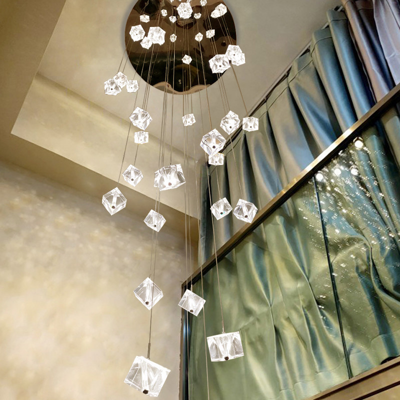 Stair long ceiling chandelier modern and simple LED cube crystal chandelier(WH-NC-111)