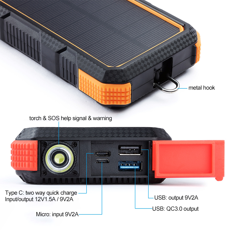 Wireless Fast Charging Portable Solar Power Bank 10000mAh 20000mAh 30000mAh