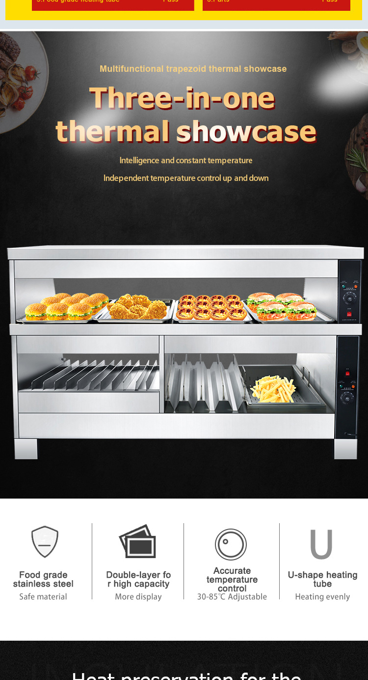 3 in 1 Combo Cabinet Food Warmer Display Stainless Steel Acrylic Tabletop Commercial
