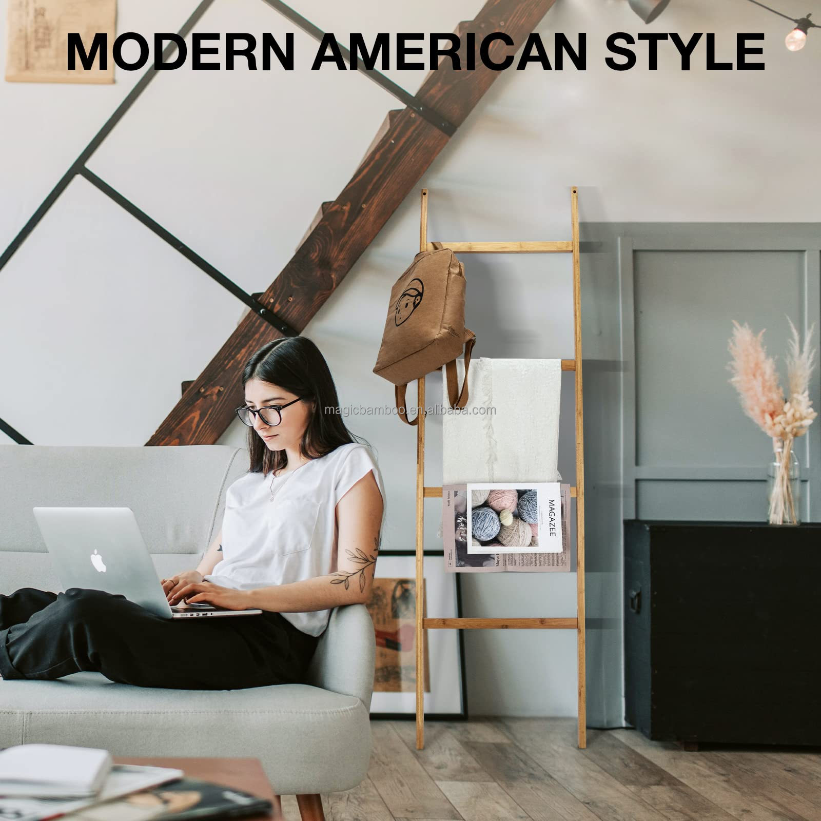 Upgrade Your Bathroom and Living Room Decor with a 6ft BAMBOO Towel Ladder Four Layers