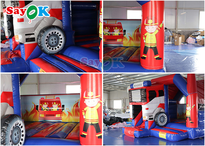 Commercial Inflatable Bouncy Castle Fire Truck Inflatable Bounce House With Slide