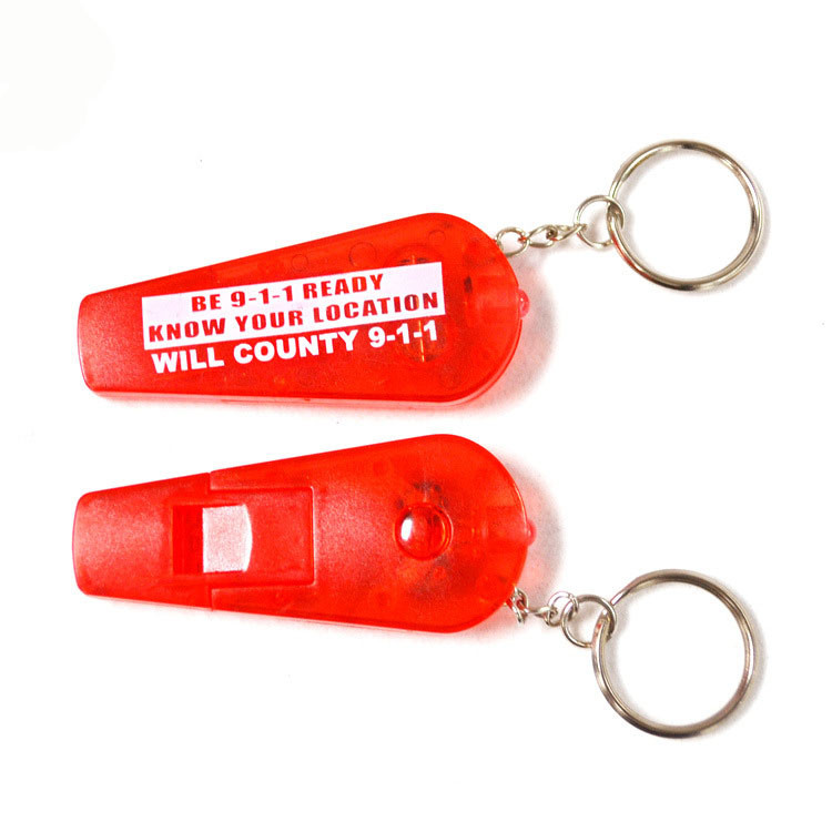 Mini LED light whistle keychain 25*68*9mm silicone + ABS logo customized