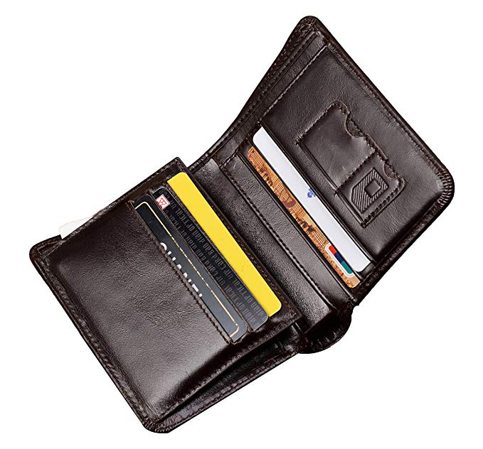 Extra Capacity Genuine Leather Men's Wallet Short RFID Blocking Luxury Trifold Bifold