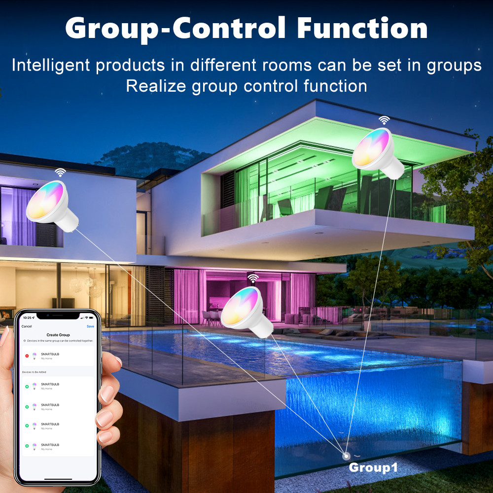 Smart Bulb RGBCW 5W Dimmable Lamps Remote control Work with Alexa Google Home Tuya GU10 WiFi Smart Light LED Bulbs