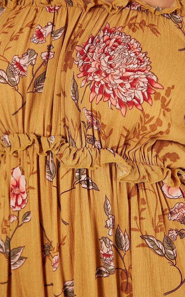 Boho Summer Printed Mustard Floral Mini Women Casual Dresses