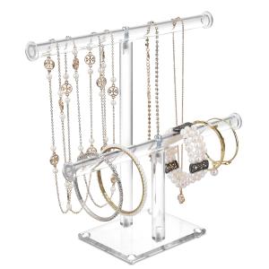 China Two Tiered T Bar Acrylic Display Rack Jewelry Display Stand For Showcasing Bracelets wholesale