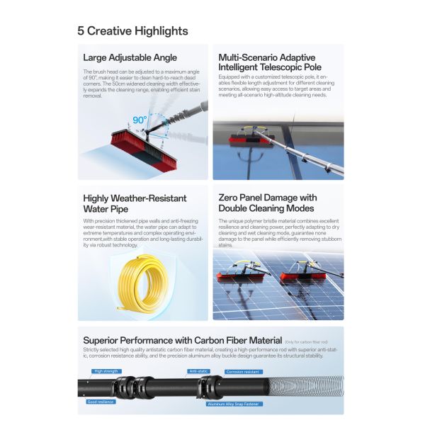 Water Fed Pole with Water Pump Telescopic High Places Window Glass PV Cleaning Kit Tools Photovoltaic Care Product