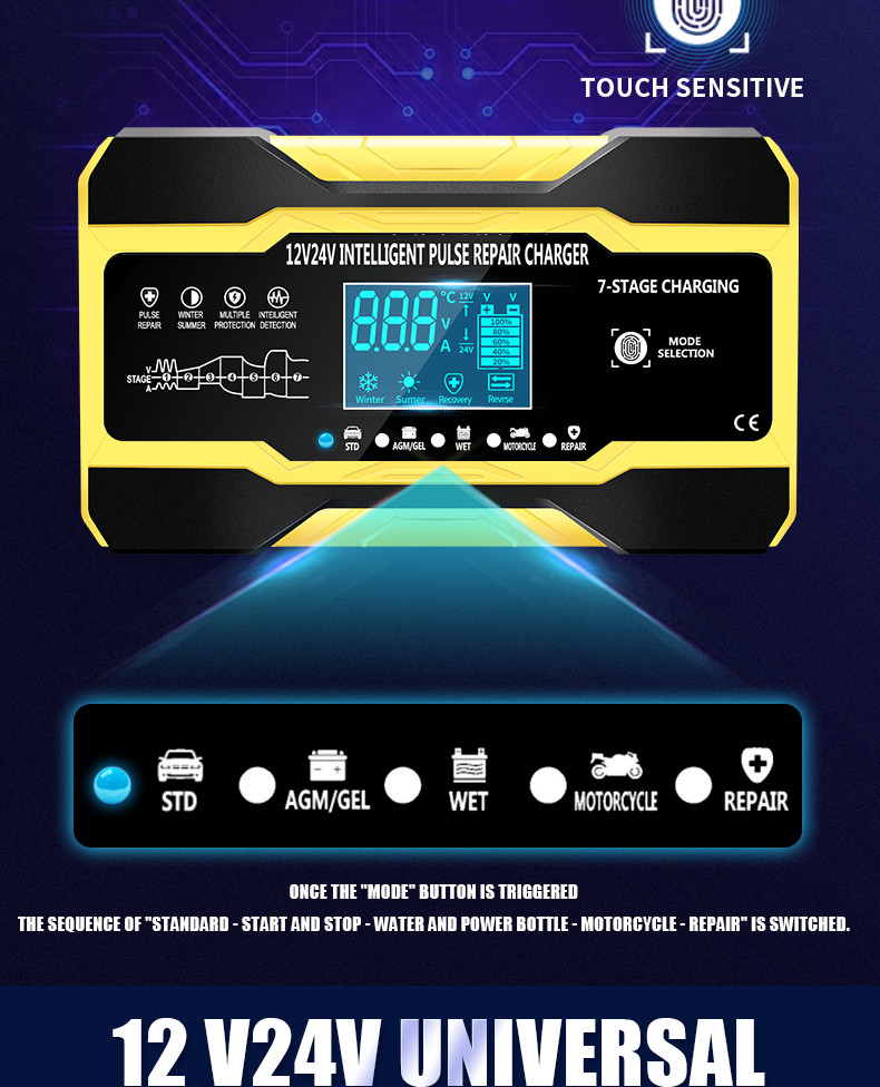 Intelligent 6A 12V Pulse Repair Fast Battery Charger 80W