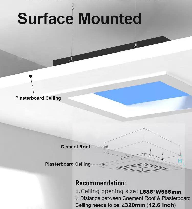 Recessed 60x60cm LED Skylight Panel 100W 110VAC 7800K Dimmable