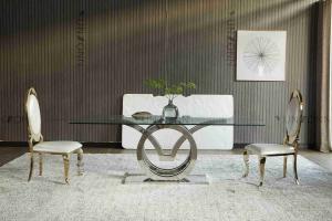 China Seagulls Design Luxury Modern Glass Top Dining Table Set 4 Seater Stainless Steel Base Frame Silver wholesale