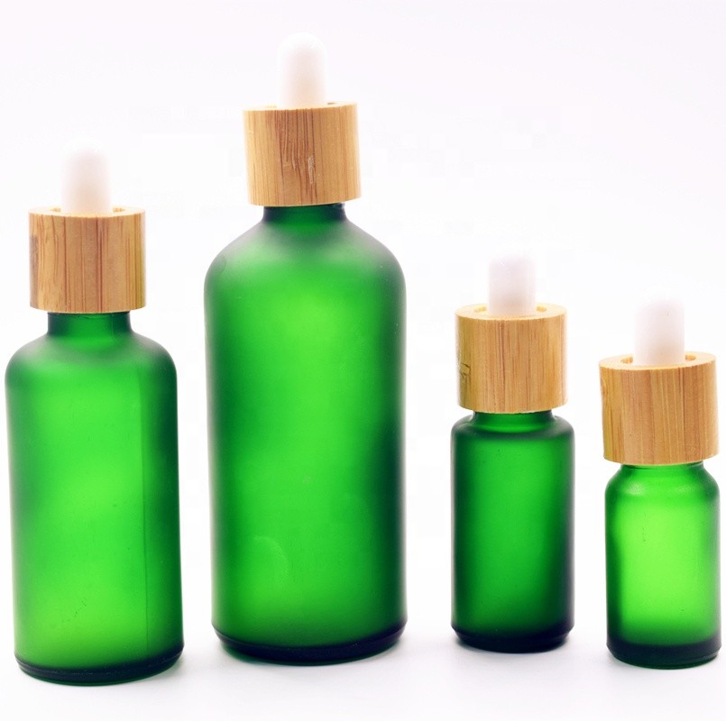 18/410 100ml Frosted Green Glass Liquor Empty Essential Oil Bottles Bamboo Dropper