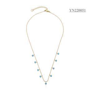 China Women Girls Stainless Steel CZ Gold Jewelry Layered Turquoise Necklaces wholesale